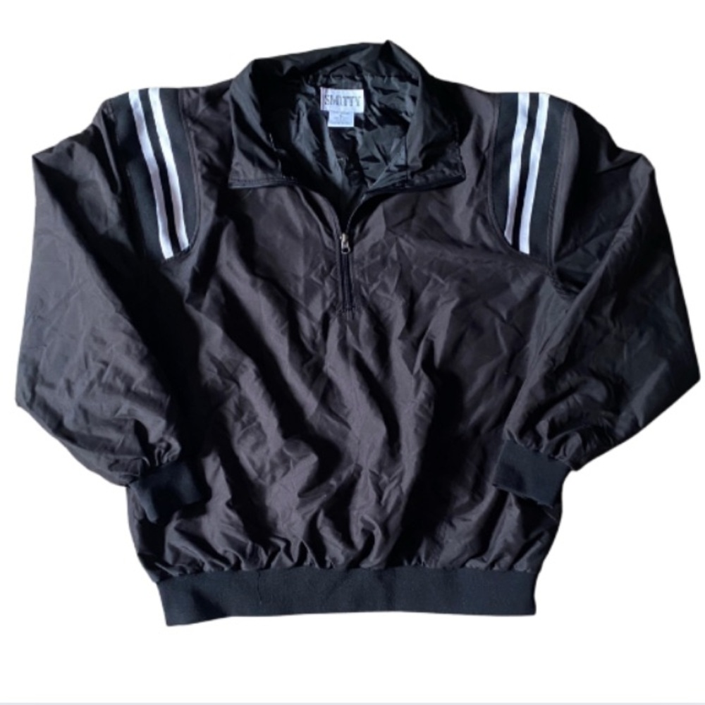 SMITTY Men’s. Water Resistant Black Jacket with White Stripes 1/4 zip Size XL